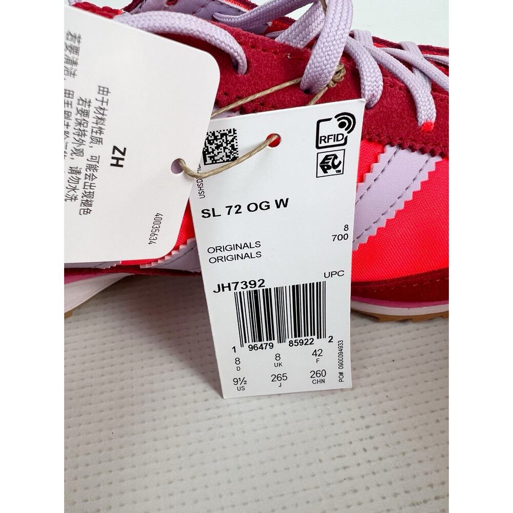 Adidas Women's SL72 OG Originals Size 9.5 Solar Red Lavender JH7392 Athletic New - Picture 7 of 9